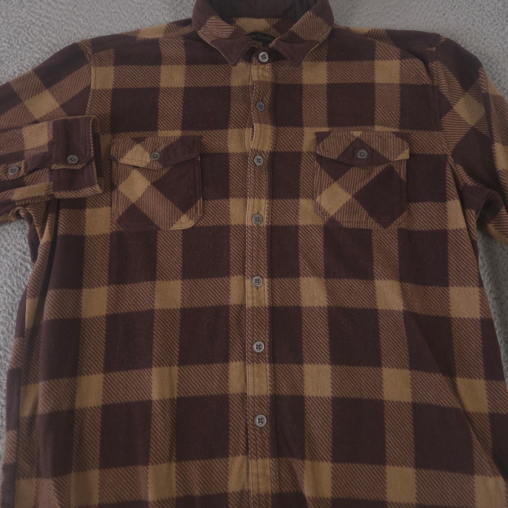 Freedom Foundry Shirt Mens XL Brown Lightweight Plush Plaid‎ Fleece Button Up